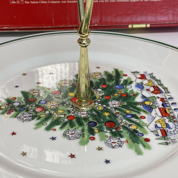 Salem Christmas Eve Single Tier Tidbit Tray Christmas Tree 24K Gold Trim Retired - Picture 7 of 8